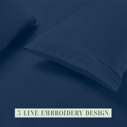 Elegant Comfort Luxury Soft 6-Piece 1500 Premium Hotel Quality Bed Sheet Set with Extra Deep Pockets 18-24 Inch, Wrinkle Free, Storage Pockets, Extra Deep Pocket 6PC Sheets, Full, Navy Blue