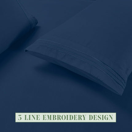 Elegant Comfort Luxury Soft 6-Piece 1500 Premium Hotel Quality Bed Sheet Set with Extra Deep Pockets 18-24 Inch, Wrinkle Free, Storage Pockets, Extra Deep Pocket 6PC Sheets, Full, Navy Blue