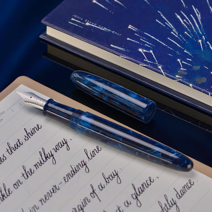Asvine C80 Fountain Pen #8 Stub 1.1mm Nib Large Handcraft Calligraphy Art Drawing Pen with Converter Pen Case Collection Set (Galaxy Blue)