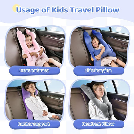 FLORICH Almohada de viaje para niños, almohada de viaje para dormir en coche para niños, almohada lavable en forma de H para adultos y niños para apoyar la cabeza y el cuerpo en viajes por carretera (azul)
