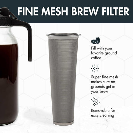 Primula Mason Jar Cold Brew Iced Coffee Maker with Stainless Steel Filter and Easy Pour Lid, Durable Glass Pitcher Fits in Most Fridge Doors, Dishwasher Safe, Made Without BPA, 2-Quart, Black