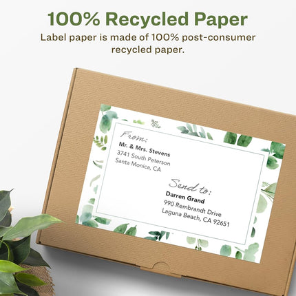 Avery EcoFriendly Matte White Recycled Rectangle Labels, 4.75" x 7.75", Print-to-The-Edge, Matte White Labels, Permanent Adhesive, Laser/Inkjet Printable, 50 Total
