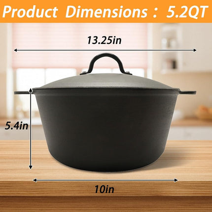KOOMADE Dutch Oven Pot with Lid- 5.2 Quart Enameled Cast Iron Round Dutch Oven Stockpot With Dual Handles- Oven Safe up to 500°F, Heavy Duty Nonstick Cookware Safe for Bread Baking, Stews, Braising