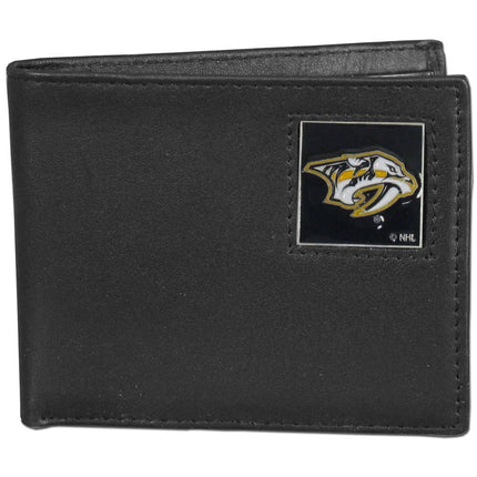 NHL Nashville Predators Leather Bi-Fold Wallet Packaged in Gift Box, Black