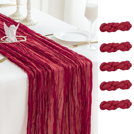Sioloc 5 Pack Burgundy Red Cheesecloth Table Runne