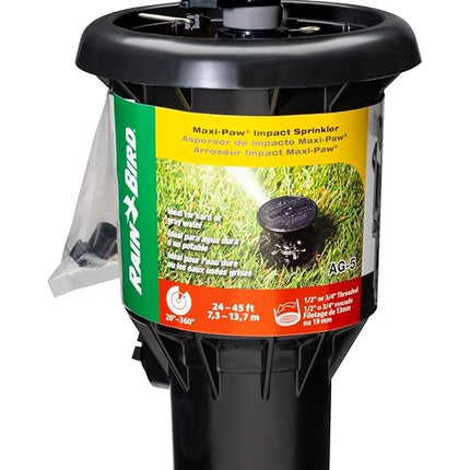Rain Bird AG-5 All Gallonage Pop-Up Impact Sprinkler, Adjustable 20° - 360° Pattern, 24' - 45' Spray Distance ,Black