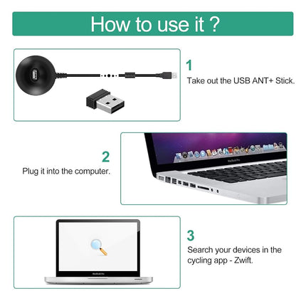 CooSpo ANT+ Dongle, USB ANT+ Zwift Dongle with 6ft. Extension Cable Compatible with Zwift TrainerRoad Wahoo Garmin Cycleops Trainer Rouvy TacX Sufferfest PerfPRO