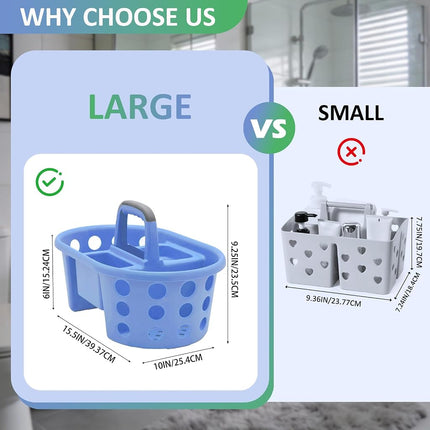 SIMPLYKLEEN Large Shower Caddy Portable 2PC - Made in USA Plastic Jumbo Size Dorm Storage Candy Tote with Handle Shower Organizer for Bathroom, Pantry, Kitchen, College Dorm, Green/Periwinkle