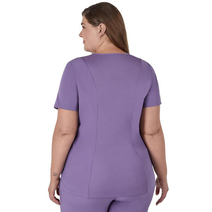 Hanes Women's Plus Size Healthcare Top, Moisture-Wicking Stretch Scrub Shirts, Ribbed Back Panel, Soft Plum, X-Large