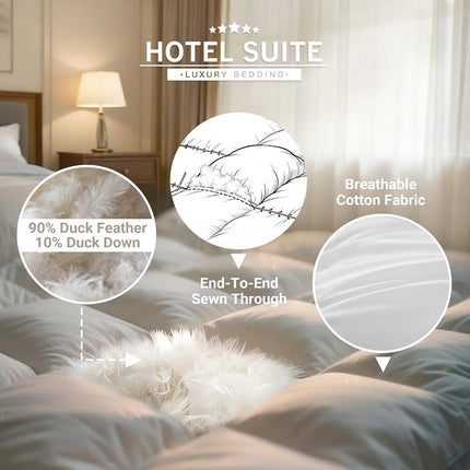 Hôtel Suite Couette en Plumes et Duvet Luxueuse Taille Jumeau, Housse 100 % Coton, Couettes Collection Hôtel, Garnissage 1250g, Chaleur Moyenne Toutes Saisons 173 x 224 cm Blanche