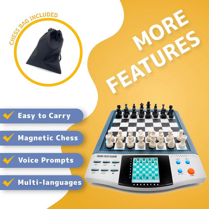 iCore Magnet Chess Sets Board Game, Electronics Travel Talking Checkers Master Pro 8 in 1, Portable Chessboard Tournament for Kids and Adults