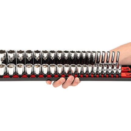TEKTON 3/8 Inch Drive 6-Point Socket Set with Rails, 68-Piece (1/4-1 in, 6-24 mm) | SHD91220