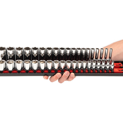 TEKTON 3/8 Inch Drive 6-Point Socket Set with Rails, 68-Piece (1/4-1 in, 6-24 mm) | SHD91220
