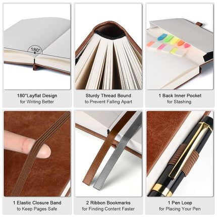 College Ruled Notebook B5, 312 Numbered Pages Diary, Lined Leather Journal