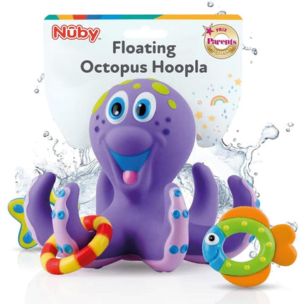 Nuby Floating Interactive Octopus Toddler Bath Toy with 3 Rings, 18M+