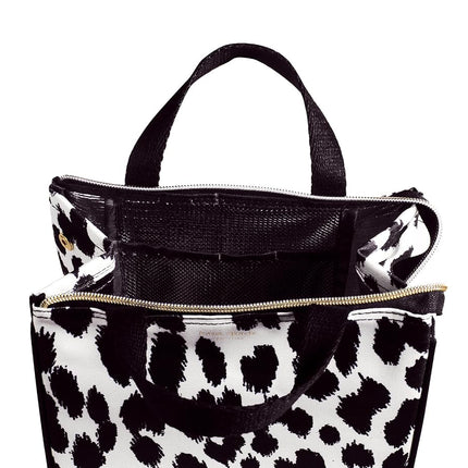kate spade new york Cute Lunch Bag for Women, Large Capacity Lunch Tote, Adult Lunch Box with Silver Thermal Insulated Interior Lining and Storage Pocket (Modern Leopard)