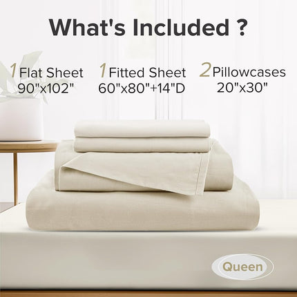 Comfort Spaces 100% Cotton Sheets Queen, Breathable & Ultra Soft Cotton Sheets, Naturally Cool Cotton Bed Sheets with 14" Elastic Pocket Fits up to 16" Mattress, All Seasons Sheet Set, Cream 4 Piece