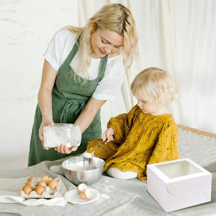 DOYIDE 20Pcs 8 Inch Cake Boxes with Window, 8x8x5 Inches White Bakery Box
