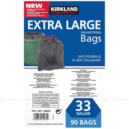 Kirkland Signature Drawstring Rubbish Bags 33 Gallon 124 Ltr 90 Count