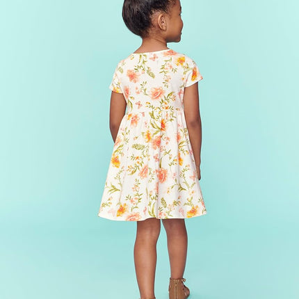 The Children's Place Baby One Size and Toddler Girls Short Sleeve Casual Dresses, White Floral, 12-18 Months