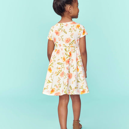 The Children's Place Baby One Size and Toddler Girls Short Sleeve Casual Dresses, White Floral, 2T