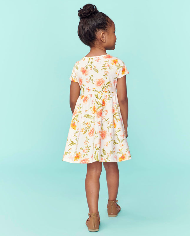 The Children's Place Baby One Size and Toddler Girls Short Sleeve Casual Dresses, White Floral, 2T