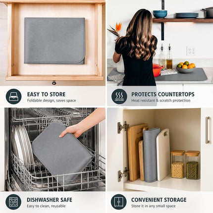 FLASLD 2Pack Heat Resistant Mat for Air Fryer Site on, 16"X24" Fireproof Silicone Mats for Kitchen Counter, Countertop Protector, No-slip and Waterproof Gray