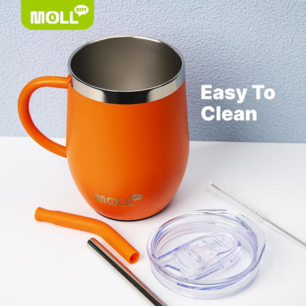 Mollcity 12 oz Tumbler with Handle and Straw-Stainless Steel Double Wall Vacuum Insulated Tumbler Cup with Lid-Reusable Metal Travel Cup Leak Proof and BPA Free (Teal-Orange)