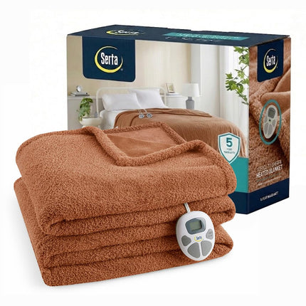 Manta térmica Serta, manta eléctrica de tamaño king, manta calefactora suave, cálida y afelpada king para oficina, sofá, temporizador de apagado automático de 1 a 12 horas, 10 niveles de ajuste de calor, con certificación ETL, King 100" x 90" óxido