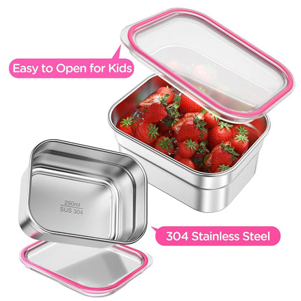 DaCool Stainless Steel Lunch Box Bento for Kids Adults Leakproof BPA-Free Metal Lunch Containers Tray 5-Compartment with Fork for Girls Food Snack Containers for School Outdoors, Pink