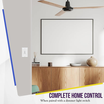 (Interrupteur de ventilateur) - ENERLITES Commande de ventilateur de plafond mural 3 vitesses, Interrupteur à glissière, 120 V CA, 2,5 A, Unipolaire, Fil neutre requis, 17000-F3-W-F, Blanc