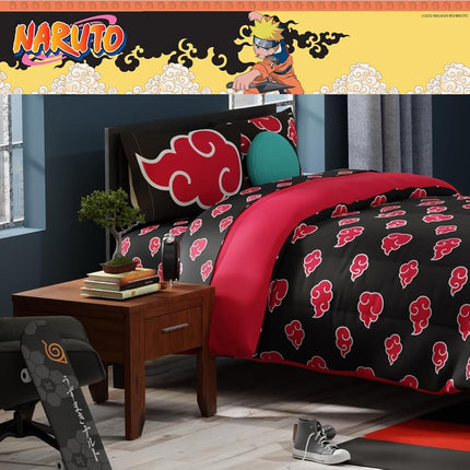 Franco Comforter and Sheet Set, Microfiber, Black-Naruto, 7 Piece Full Size