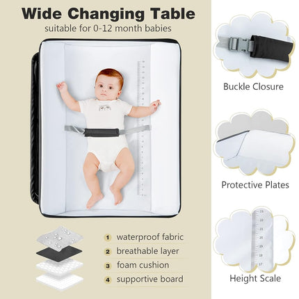 INFANS Baby Portable Changing Table, Infant Diaper Station with Storage Basket & Shelf, Foldable Nursery Organizer (Black)