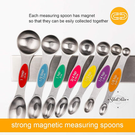 Magnetic Measuring Spoons Stainless Stee with Leveler Double Sided Teaspoons for Measurements Dry and Liquid Ingredients Set of 8 Measuring Spoons of 7