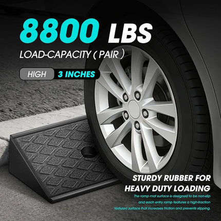 DNA MOTORING 2pcs 3" Rise Rubber Curb Ramp Heavy Duty Loading Driveway Ramp Threshold Ramp 38.6 in L x 6.7 in W x 3 in H for Loading Dock, Warehouse, Wheelchair, Motorcycles, Cars, TOOLS-00644