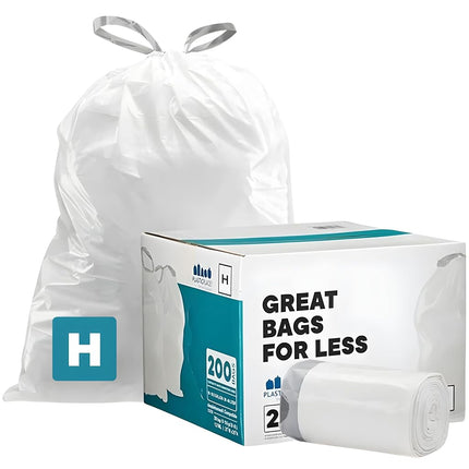 Plasticplace TRA170WHLV White Drawstring Lavender and Soft Vanilla Scented Rubbish Bin Liners, Code H Compatible (200 Count), 8-9 Gallon 30-35 Liter, 18.5" x 28"