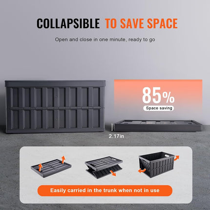 VEVOR 45L Collapsible Storage Bins with Lids 3 Packs, Stackable Utility Crates with Handles, Large Folding Containers for Organizing Tools, Snacks, Books, Food, Drinks, Camping & Transport