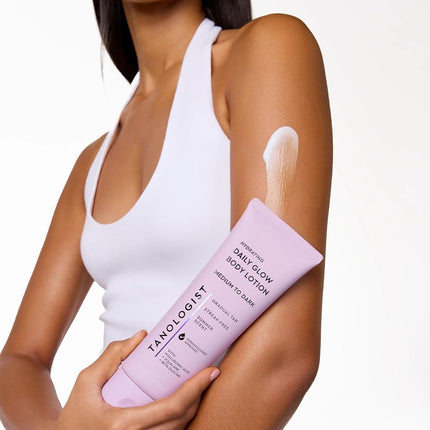 Tanologist Hydrating Daily Glow Body Lotion- Medium/Dark, Buildable & Transfer-Proof Gradual Self Tanner, Summer Fragrance, Natural Not Orange, Lasts 7 Days, Vegan Clean Formula, 8.45 fl oz