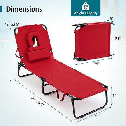 GYMAX Tanning Chair, 330lbs Beach Lounge Chair with Face Hole