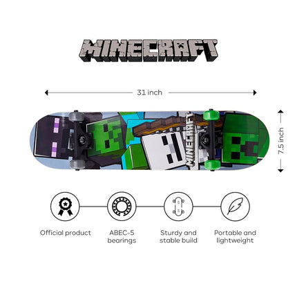 Sakar Mob 31 inch Skateboard, 9-ply Maple Deck Skate Board for Cruising, Carving, Tricks and Downhill