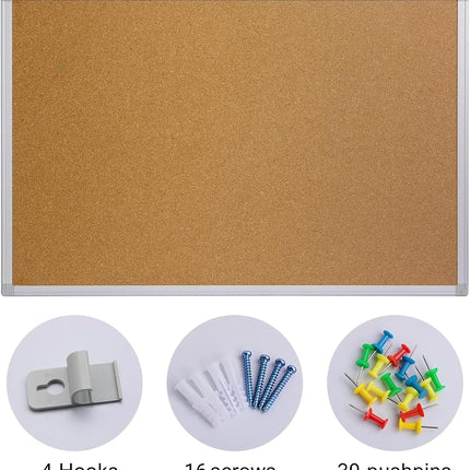 Board2by 2-Pack Cork Board Bulletin Board 20 x 30 Inches, Silver Aluminium Framed Corkboard, Office Board for Wall Cork, Large Wall Mounted Notice Pin Board with 32 Pins