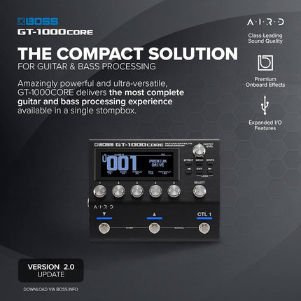 BOSS GT-1000CORE | Compact Guitar Effects Processor | Class-Leading Sound Quality | Ultra-Versatile Guitar Amps Crafted with AIRD | Premium Onboard Effects | Built-in Bluetooth | I/O Features