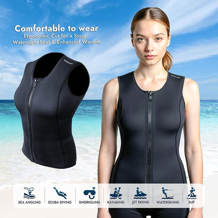 Dizokizo Wetsuit Top Women, 3mm Neoprene Sleeveless Wet Suit Tops Women, Front Zip Jacket Diving Vest for Scuba Kayaking Surfing (XL)