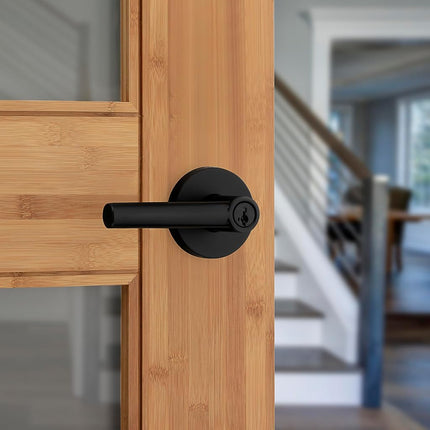 Kwikset Milan Entry Door Handle with Lock and Key, Secure Keyed Reversible Lever Exterior, Doorlock, for Front Entrance and Bedrooms, Matte Black, Pick Resistant Smartkey Rekey Security