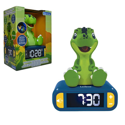 LEXIBOOK - Dinosaur Nightlight Alarm Clock, Clock, Alarm Clock for Boys and Girls, Snooze, Blue/Green - RL800DINO