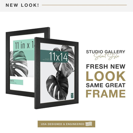MCS Studio Gallery 11x14 Picture Frame Black Woodgrain Shatter Resistant Glass, Rectangle Photo Frame for Photos, Posters & Art Prints (1-Pack)