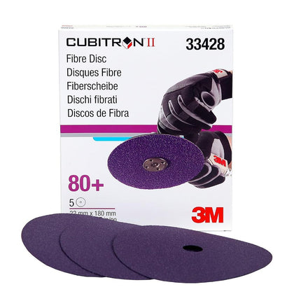 Disque Fibre Abrasif Cubitron 3M Cubitron II, 33428, 180 mm X 22 mm (7 po X 7/8 po), 80+, 5 Disques par Boîte