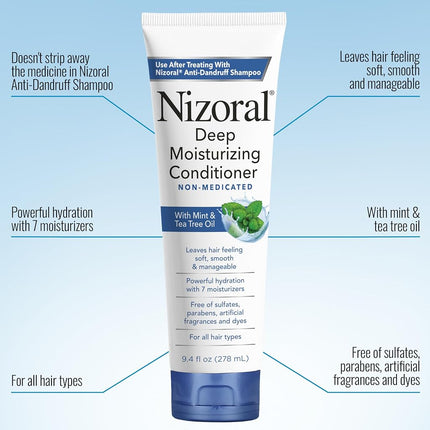 Nizoral Deep Moisturizing Conditioner with Mint & Tea Tree Oil for All Hair Types - Free of Sulfates, Parabens, Artificial Fragrances and Dyes, 9.4 oz