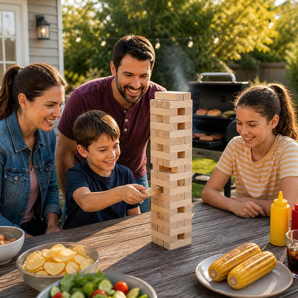 Giant Tumbling Timber Toy - Jumbo JR. Wooden Blocks Floor Game for Kids and Adults, 56 Pieces, Premium Pine Wood, Carry Bag - Grows to Over 5-feet While Playing, Life Size