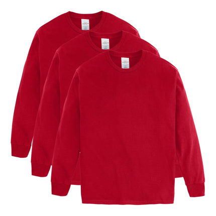 Hanes Boys ComfortSoft Long-Sleeve T-Shirt Pack, Cotton Tees for Boys, 3-Pack, Deep Red, X-Large